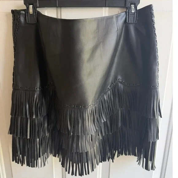 Idyllwind Women's XXL Irene Fringe Faux Leather Moto Western Indie Mini Skirt - Picture 9 of 10